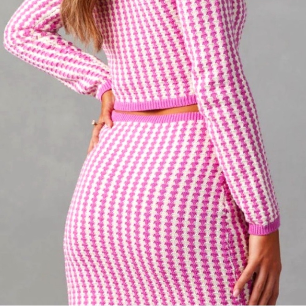 VICI Collection Pink & White Crosby Crochet Knit Mini Skirt – Medium 100% Cotton